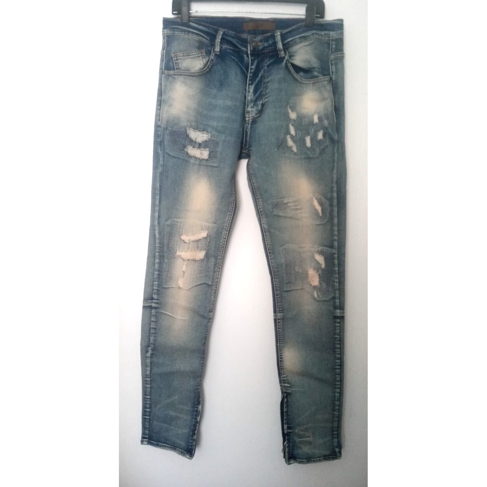 KDNK Distressed Jeans Size 34 x 32  Skinny Zipper Ankles